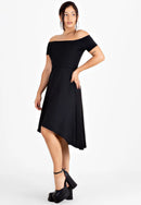 Vestido Feminino Midi Ombro a Ombro Godê Preto | VRP304